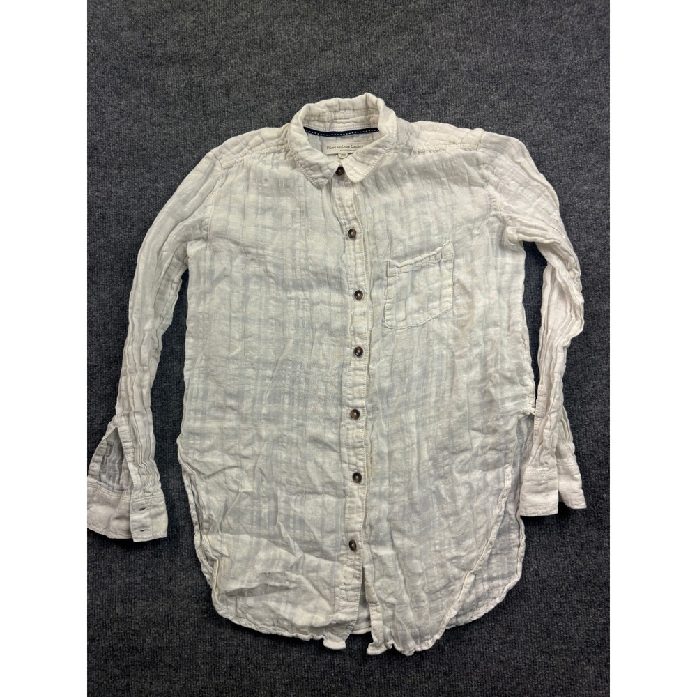 Pilcro and the Letterpress Button Down Women Size 2‎ White Linen Blend OB974797